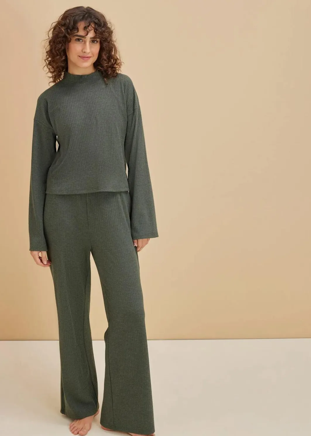 Damen bonprix Wäsche·Nachtwäsche|Wäsche·Homewear|Weit geschnittener Loungewear Hausanzug aus weicher Rippe