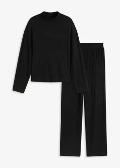 Hot Weit geschnittener Loungewear Hausanzug aus weicher Rippe Damen Homewear|Nachtwäsche