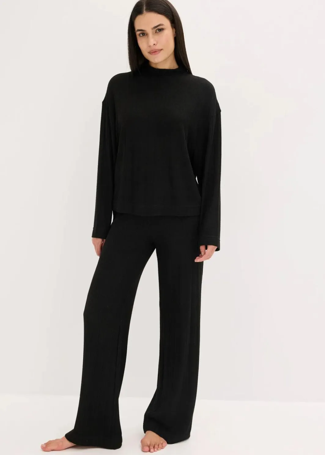 Hot Weit geschnittener Loungewear Hausanzug aus weicher Rippe Damen Homewear|Nachtwäsche