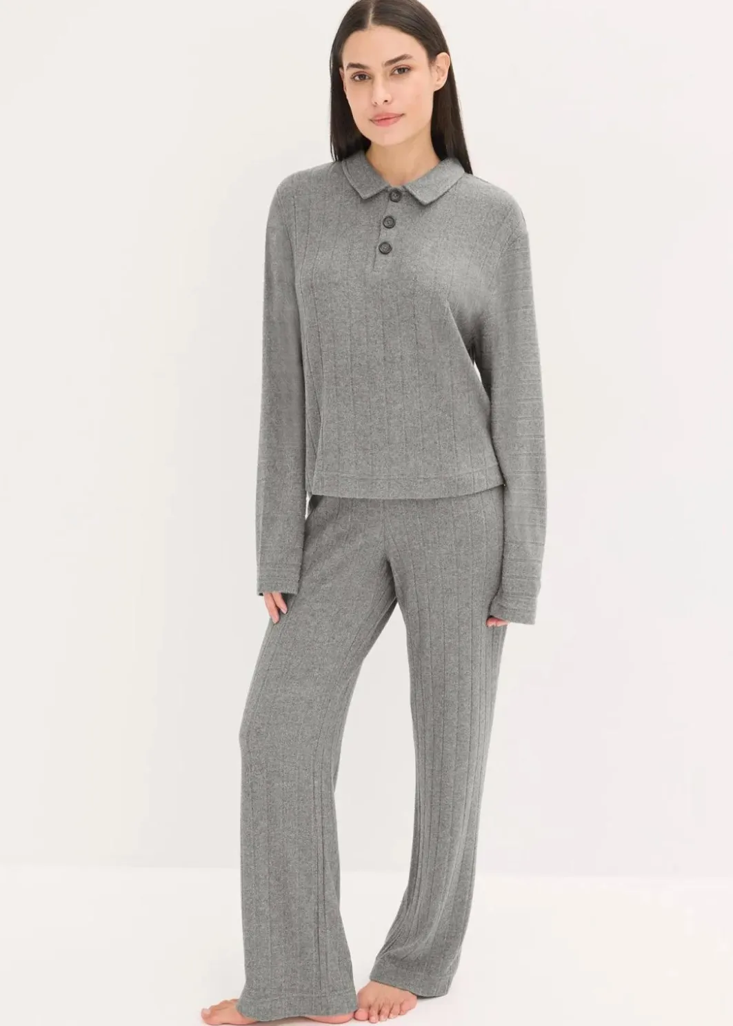 Damen bonprix Nachtwäsche|Homewear|Weit geschnittener Loungewear Hausanzug aus weicher Rippe
