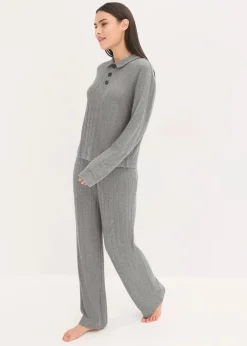 Damen bonprix Nachtwäsche|Homewear|Weit geschnittener Loungewear Hausanzug aus weicher Rippe