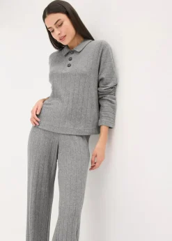 Damen bonprix Nachtwäsche|Homewear|Weit geschnittener Loungewear Hausanzug aus weicher Rippe