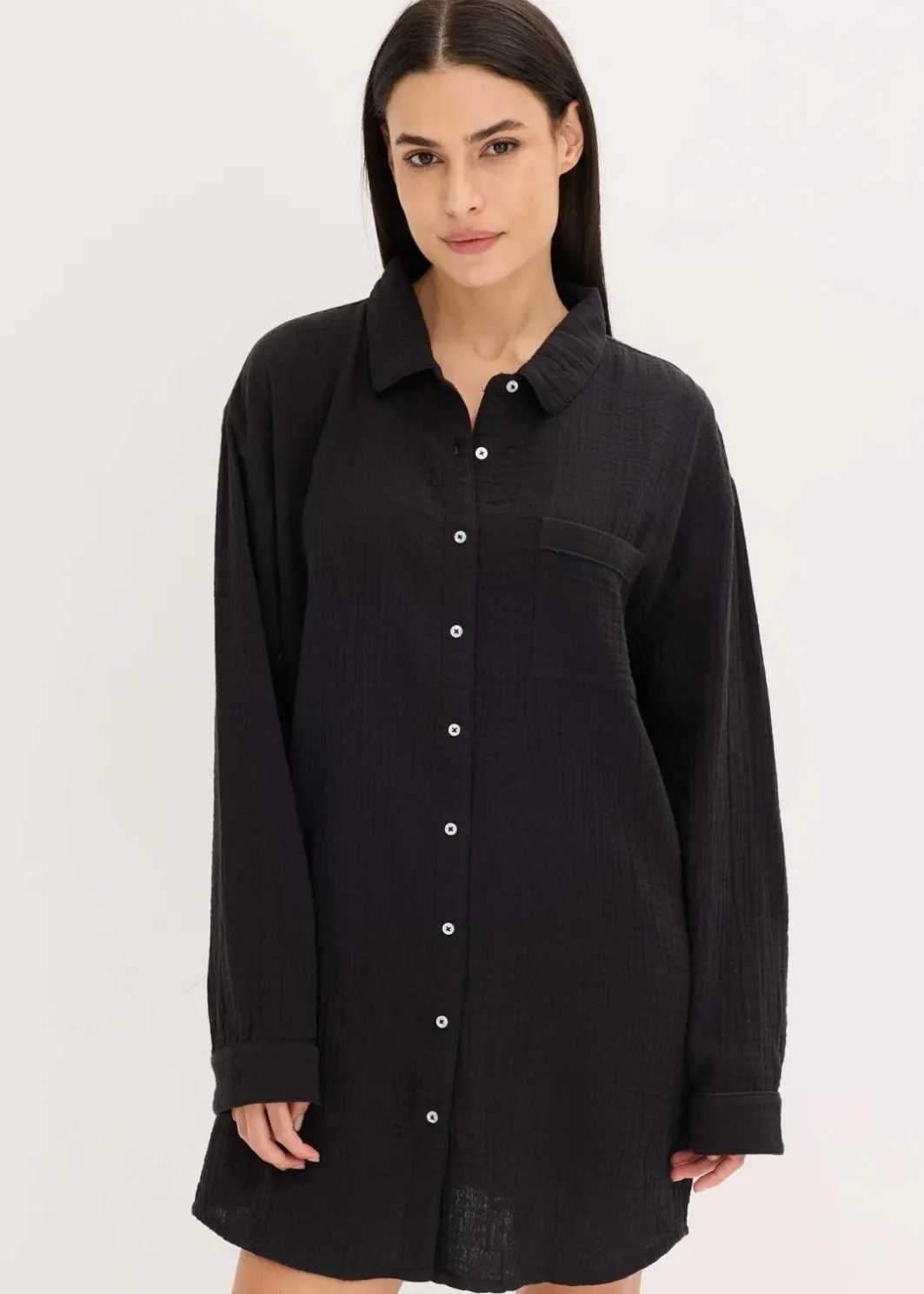 Damen bonprix Wäsche·Homewear|Bekleidung·Strickmode|Weit geschnittenes Loungewear Nachthemd aus Musselin