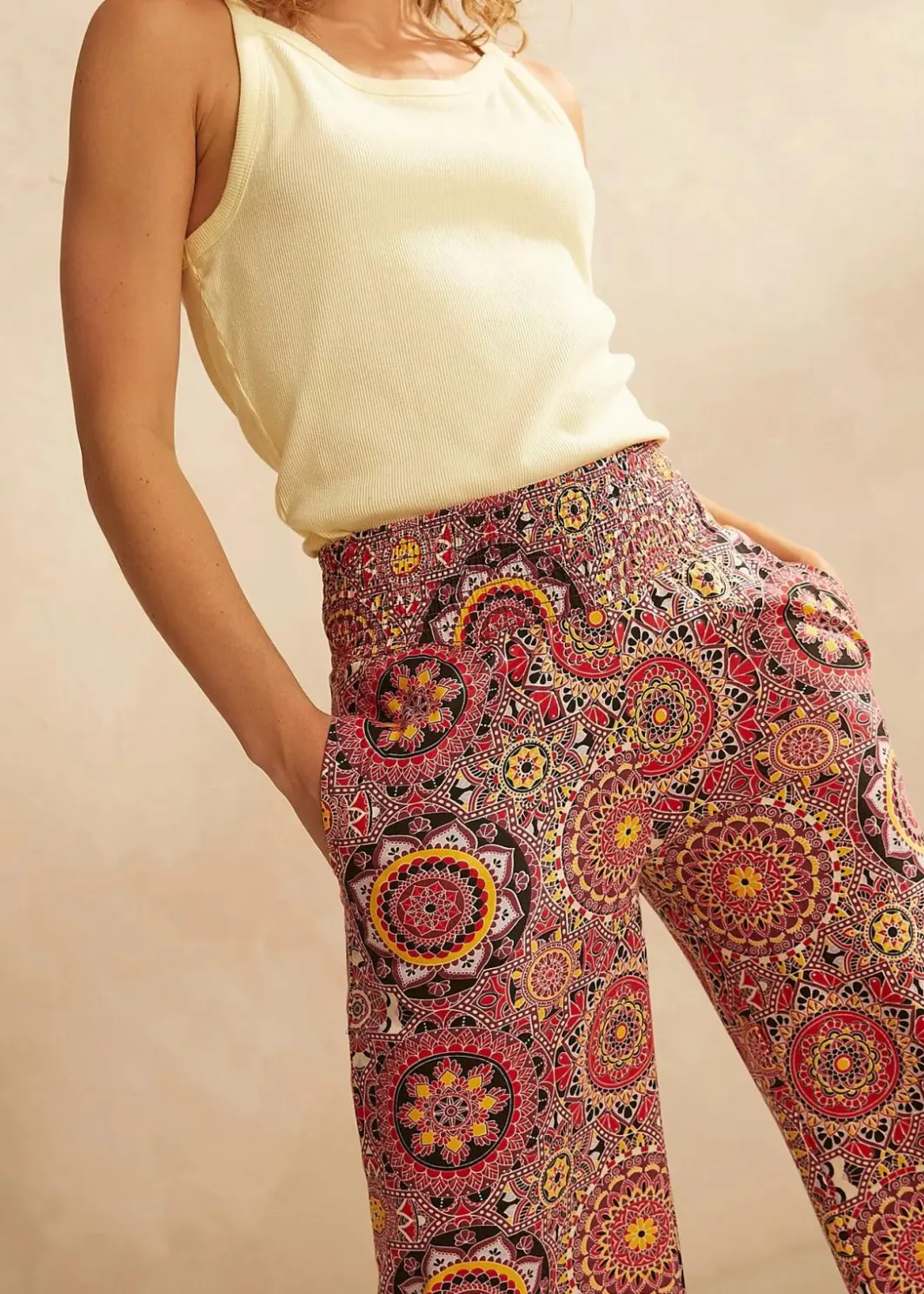 Sale Weite Jersey-Culotte mit breitem Smockbund, 7/8-Länge Damen Bekleidung·Kleider|Hosen