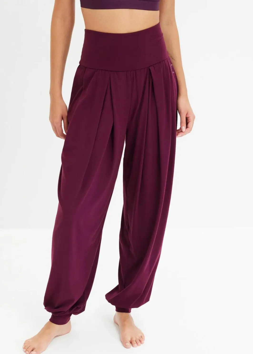 Damen bonprix Hosen|Sportbekleidung|Weite Sporthose mit umklappbaren Bund