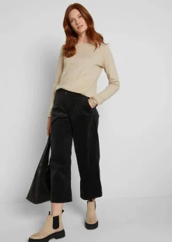 Discount Weite Stretchcord-Culotte mit High-Waist-Bequembund, 7/8-Länge Damen Hosen|Bekleidung·Kleider
