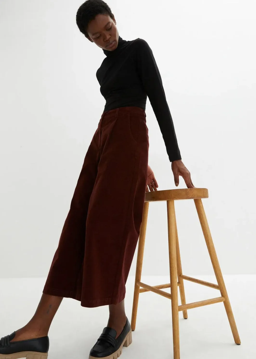 Sale Weite Stretchcord-Culotte mit High-Waist-Bequembund, 7/8-Länge Damen Hosen|Bekleidung·Kleider