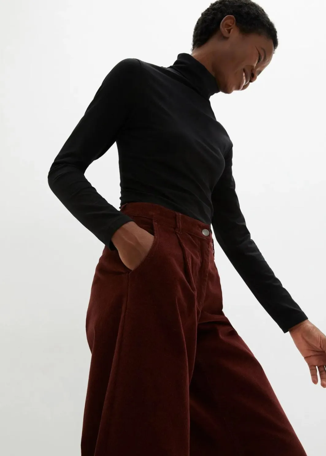 Sale Weite Stretchcord-Culotte mit High-Waist-Bequembund, 7/8-Länge Damen Hosen|Bekleidung·Kleider