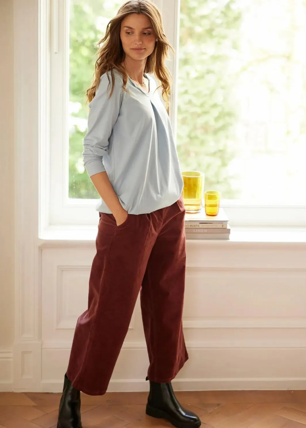 Sale Weite Stretchcord-Culotte mit High-Waist-Bequembund, 7/8-Länge Damen Hosen|Bekleidung·Kleider