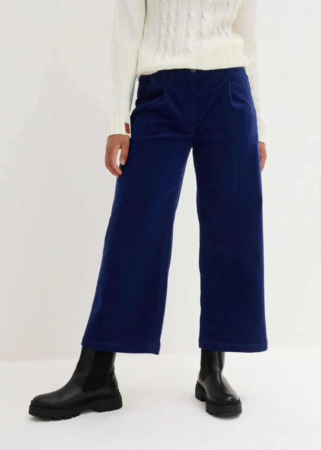 Damen bonprix Hosen|Bekleidung·Kleider|Weite Stretchcord-Culotte mit High-Waist-Bequembund, 7/8-Länge