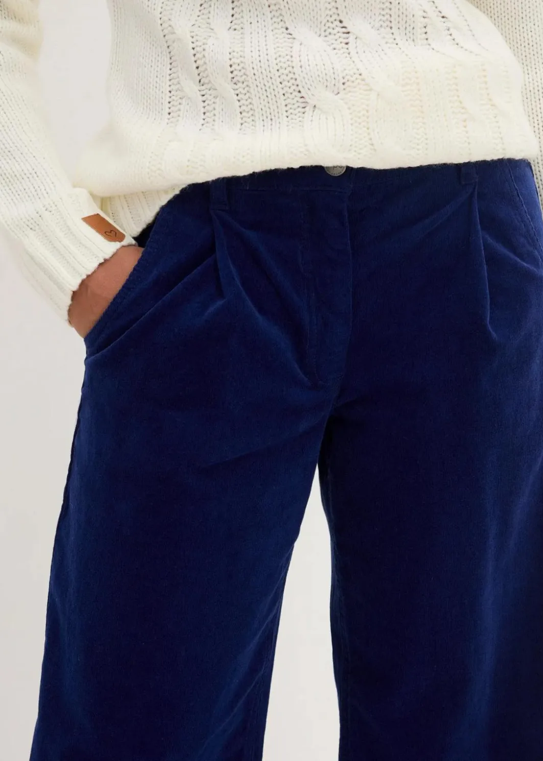 Damen bonprix Hosen|Bekleidung·Kleider|Weite Stretchcord-Culotte mit High-Waist-Bequembund, 7/8-Länge
