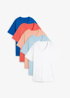 Discount Weites Long-Shirt mit V-Ausschnitt, Kurzarm (5er Pack) Damen Bekleidung·Röcke|Basics