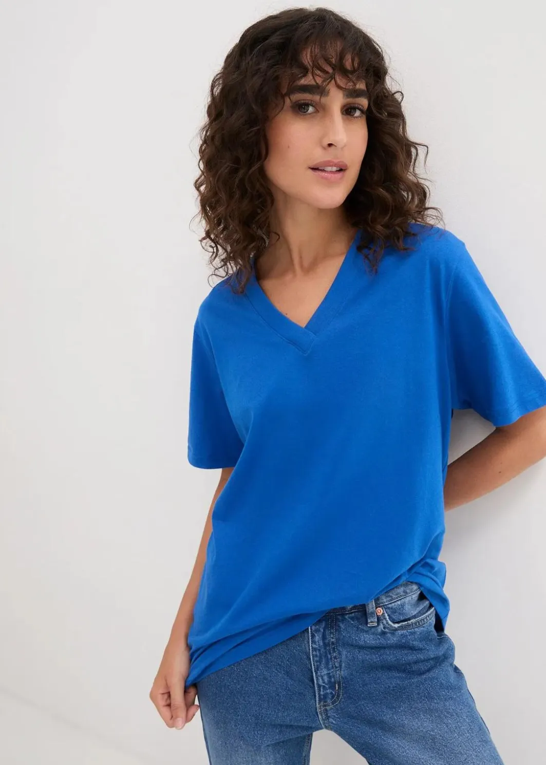 Discount Weites Long-Shirt mit V-Ausschnitt, Kurzarm (5er Pack) Damen Bekleidung·Röcke|Basics
