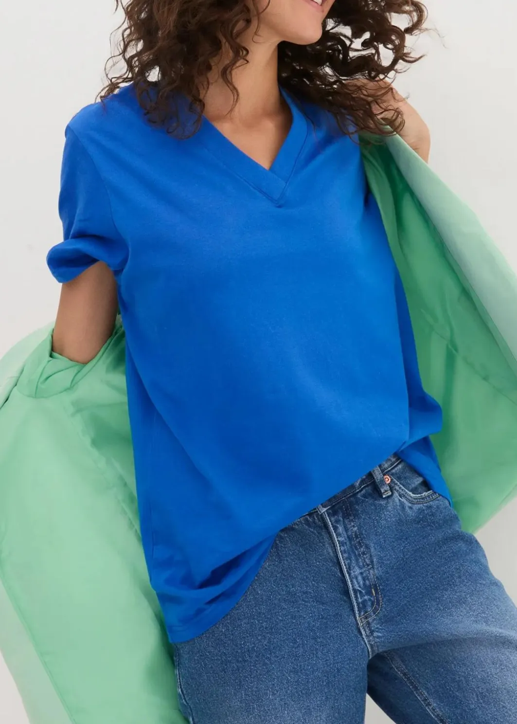Discount Weites Long-Shirt mit V-Ausschnitt, Kurzarm (5er Pack) Damen Bekleidung·Röcke|Basics