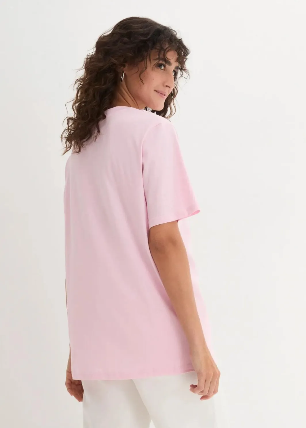 Damen bonprix Shirts & Tops|Basics|Weites Long-Shirt mit V-Ausschnitt, Kurzarm (5er Pack)