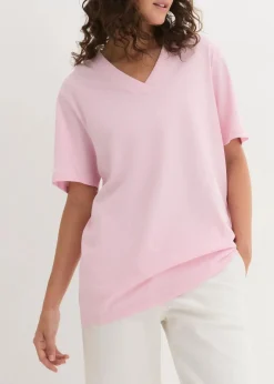 Damen bonprix Shirts & Tops|Basics|Weites Long-Shirt mit V-Ausschnitt, Kurzarm (5er Pack)