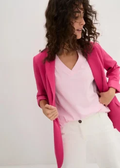 Damen bonprix Shirts & Tops|Basics|Weites Long-Shirt mit V-Ausschnitt, Kurzarm (5er Pack)
