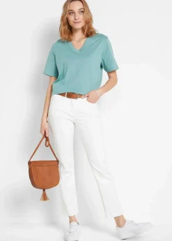 Sale Weites Long-Shirt mit V-Ausschnitt, Kurzarm (5er Pack) Damen Shirts & Tops|Basics