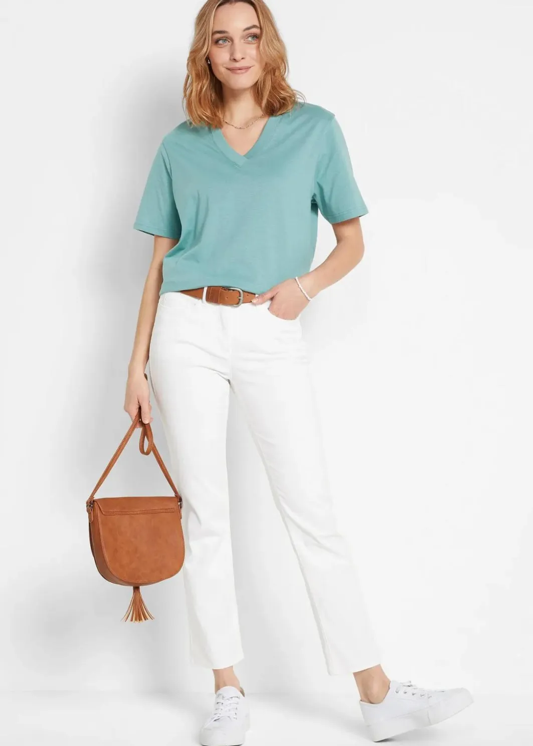 Sale Weites Long-Shirt mit V-Ausschnitt, Kurzarm (5er Pack) Damen Shirts & Tops|Basics