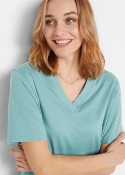 Sale Weites Long-Shirt mit V-Ausschnitt, Kurzarm (5er Pack) Damen Shirts & Tops|Basics