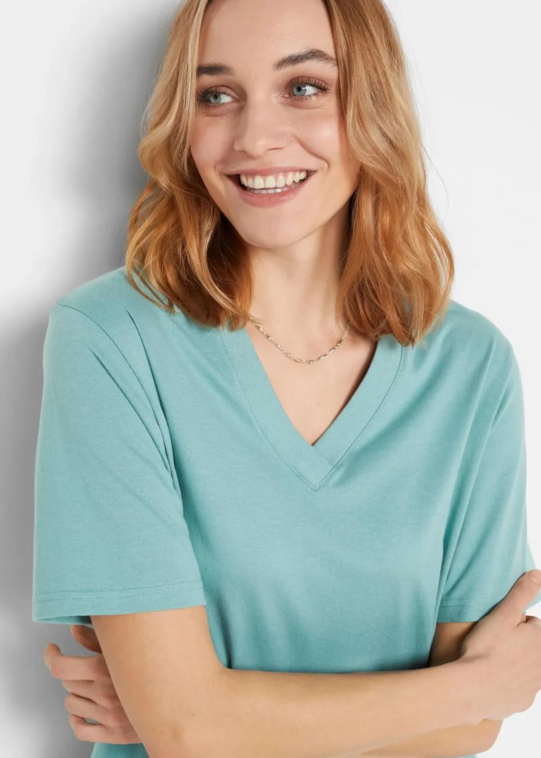 Sale Weites Long-Shirt mit V-Ausschnitt, Kurzarm (5er Pack) Damen Shirts & Tops|Basics