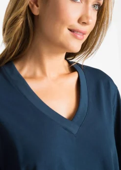 Damen bonprix Shirts & Tops|Basics|Weites Long-Shirt mit V-Ausschnitt, Kurzarm (5er Pack)