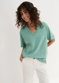 Weites Long-Shirt mit V-Ausschnitt, Kurzarm (5er Pack) Damen Shirts & Tops|Basics