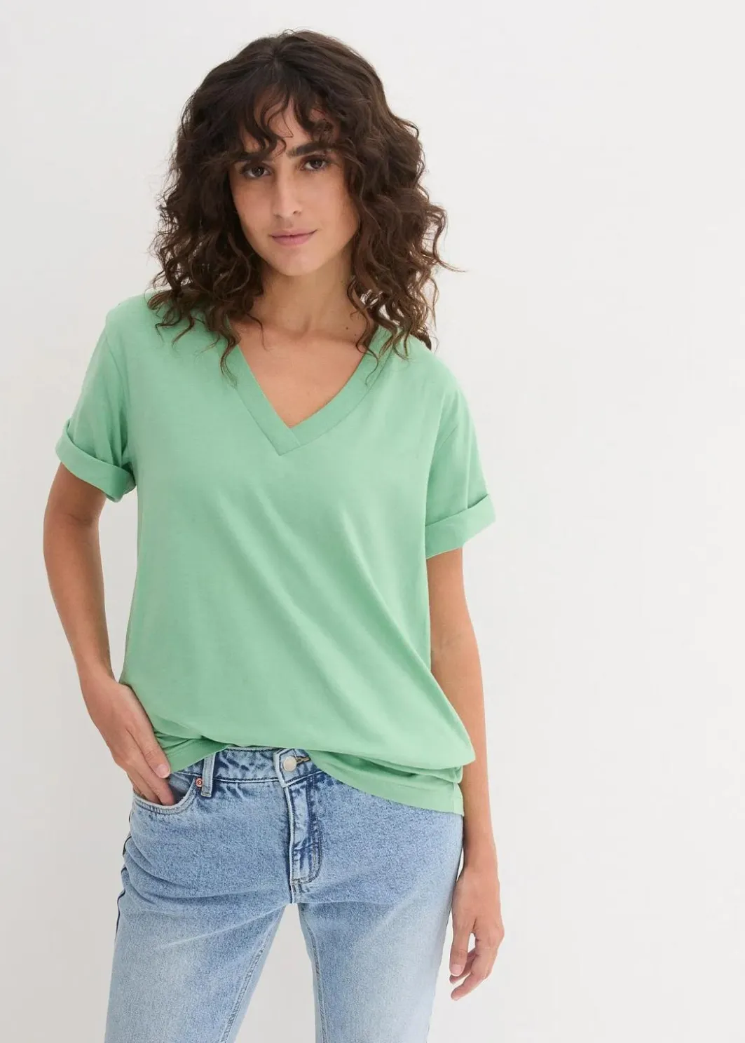 Online Weites Long-Shirt mit V-Ausschnitt, Kurzarm (5er Pack) Damen Shirts & Tops|Basics