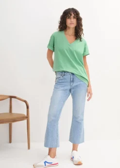 Online Weites Long-Shirt mit V-Ausschnitt, Kurzarm (5er Pack) Damen Shirts & Tops|Basics