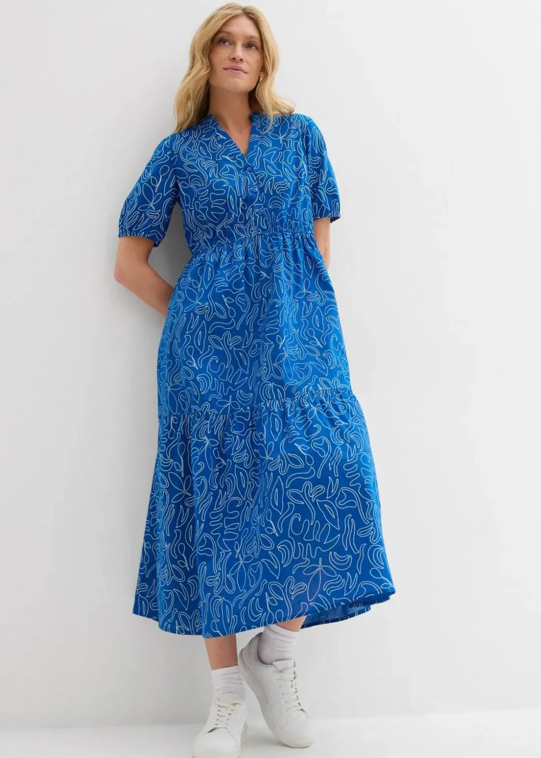 Hot Weites Midikleid aus reiner Baumwolle Damen Kleider