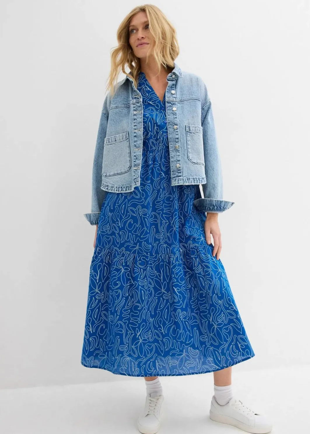Hot Weites Midikleid aus reiner Baumwolle Damen Kleider