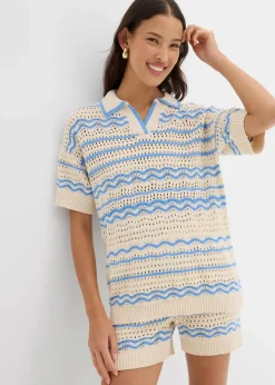 Weites Strickshirt aus luftigem Baumwoll-Leinen-Mix Damen Strickmode|Shirts & Tops
