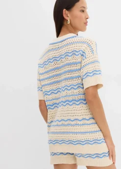 Weites Strickshirt aus luftigem Baumwoll-Leinen-Mix Damen Strickmode|Shirts & Tops