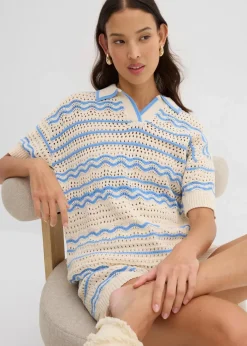 Weites Strickshirt aus luftigem Baumwoll-Leinen-Mix Damen Strickmode|Shirts & Tops