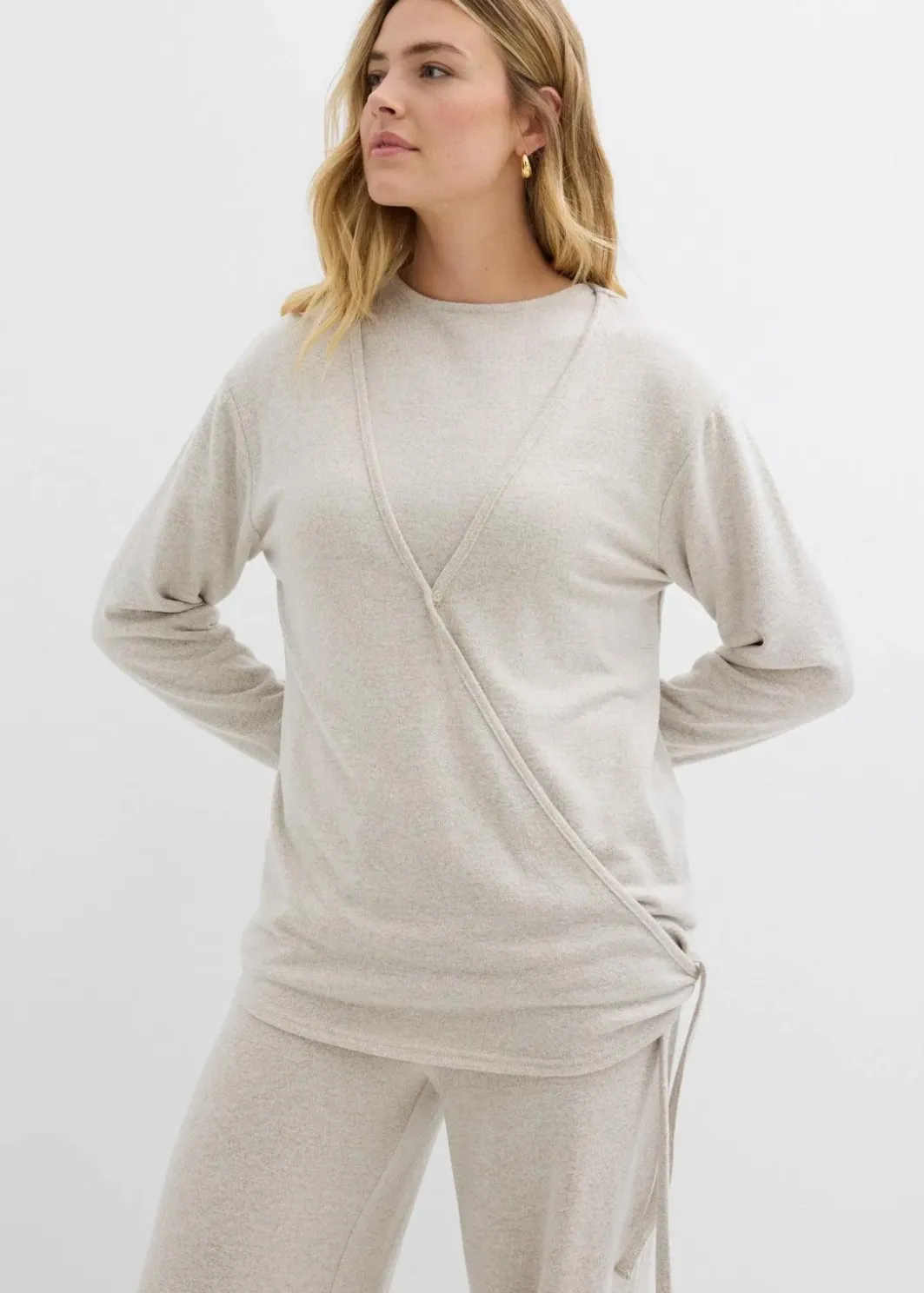Damen bonprix Pullover & Strickjacken|Zweiteiler & Sets|Wickelcardigan in Strickoptik
