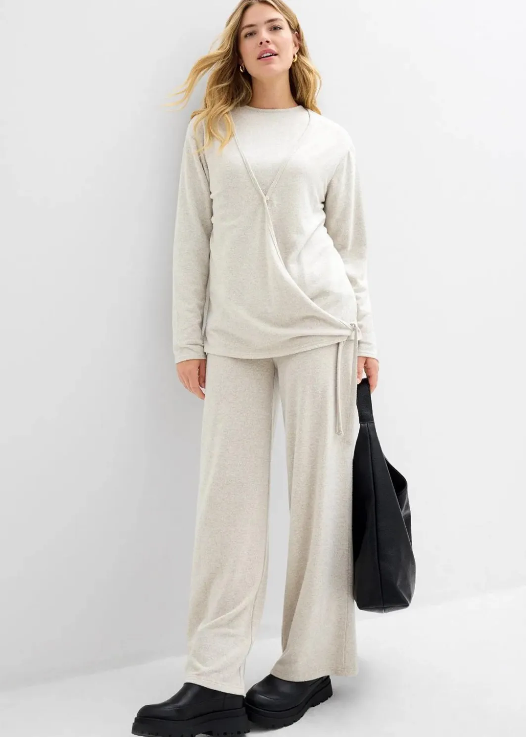 Damen bonprix Pullover & Strickjacken|Zweiteiler & Sets|Wickelcardigan in Strickoptik