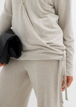 Damen bonprix Pullover & Strickjacken|Zweiteiler & Sets|Wickelcardigan in Strickoptik