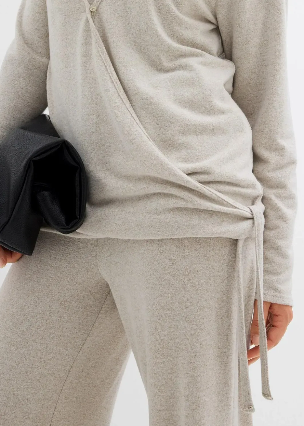 Damen bonprix Pullover & Strickjacken|Zweiteiler & Sets|Wickelcardigan in Strickoptik