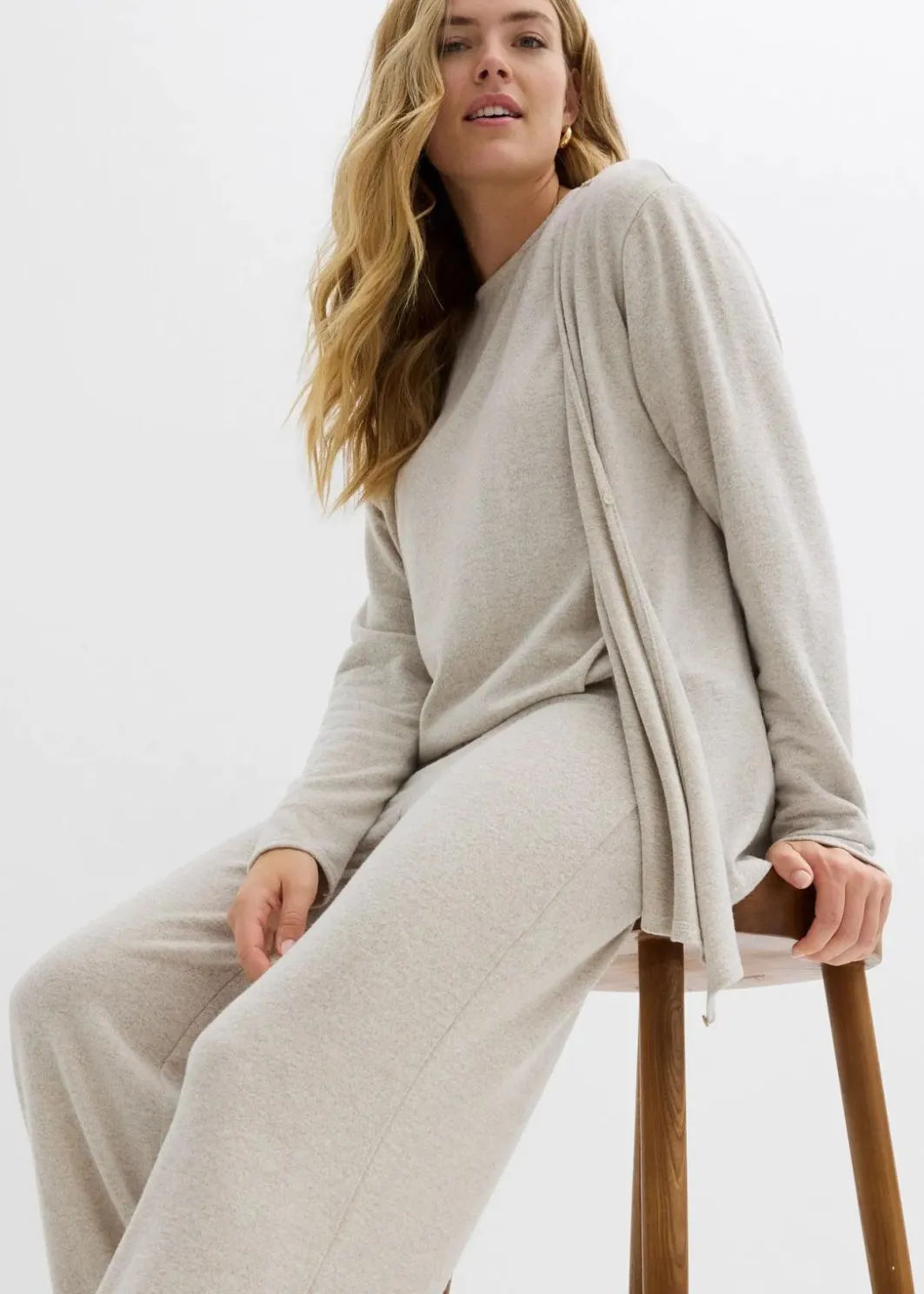 Damen bonprix Pullover & Strickjacken|Zweiteiler & Sets|Wickelcardigan in Strickoptik