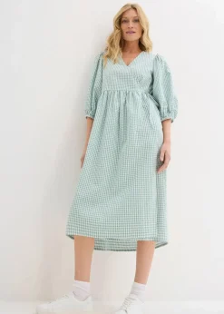 Damen bonprix Kleider|Bekleidung·Pullover & Strickjacken|Wickelkleid aus Strukturmaterial