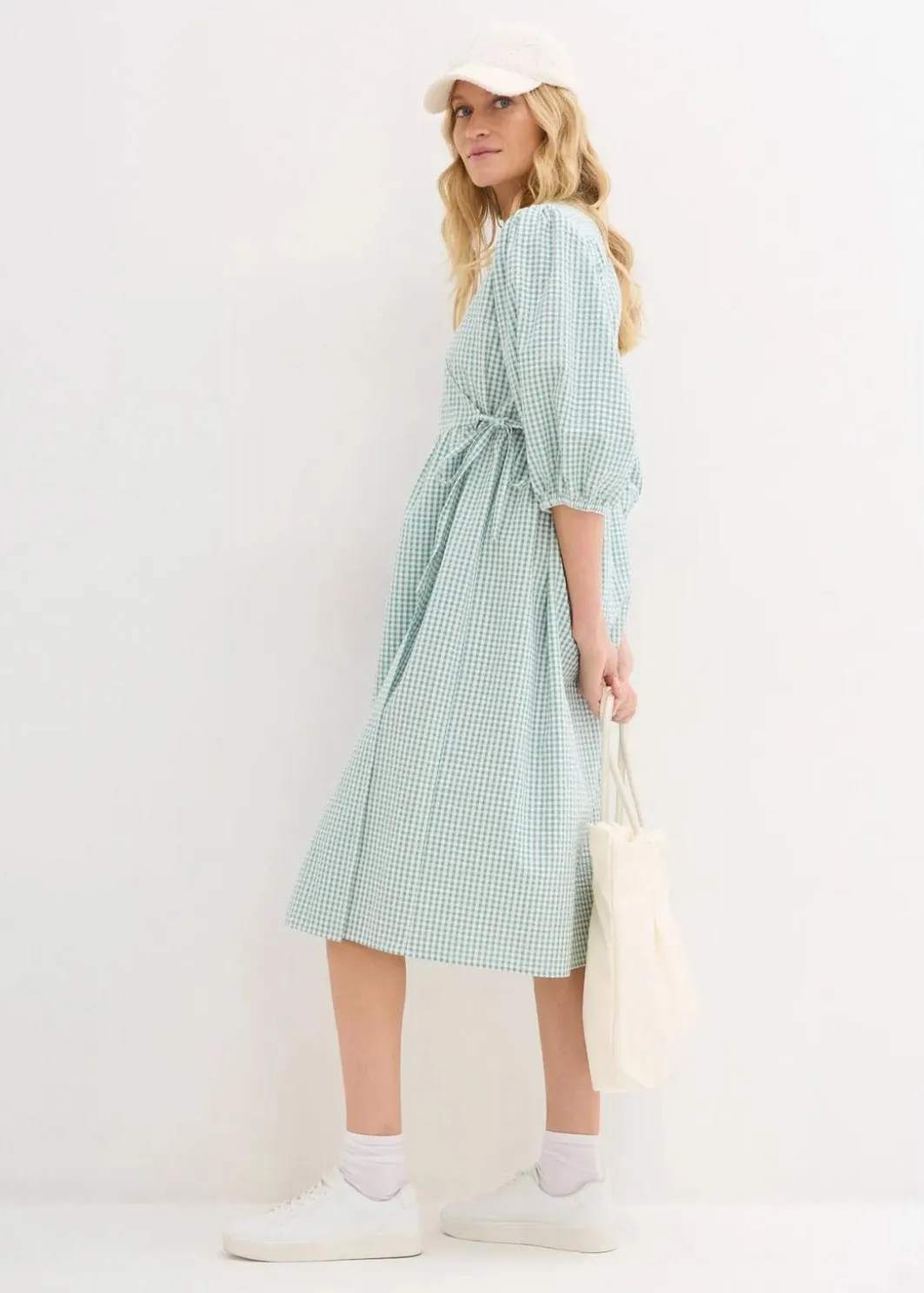 Damen bonprix Kleider|Bekleidung·Pullover & Strickjacken|Wickelkleid aus Strukturmaterial