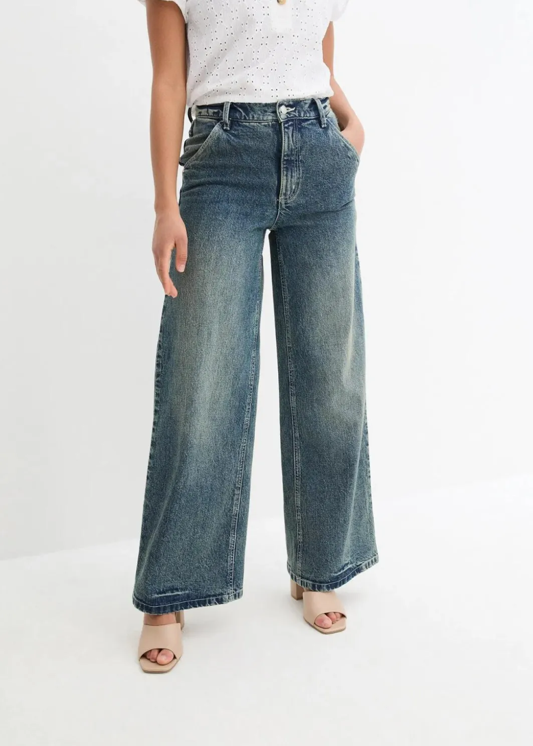 Damen bonprix Bekleidung·Shirts & Tops|Jeans|Wide Leg Jeans High Waist, Low Stretch