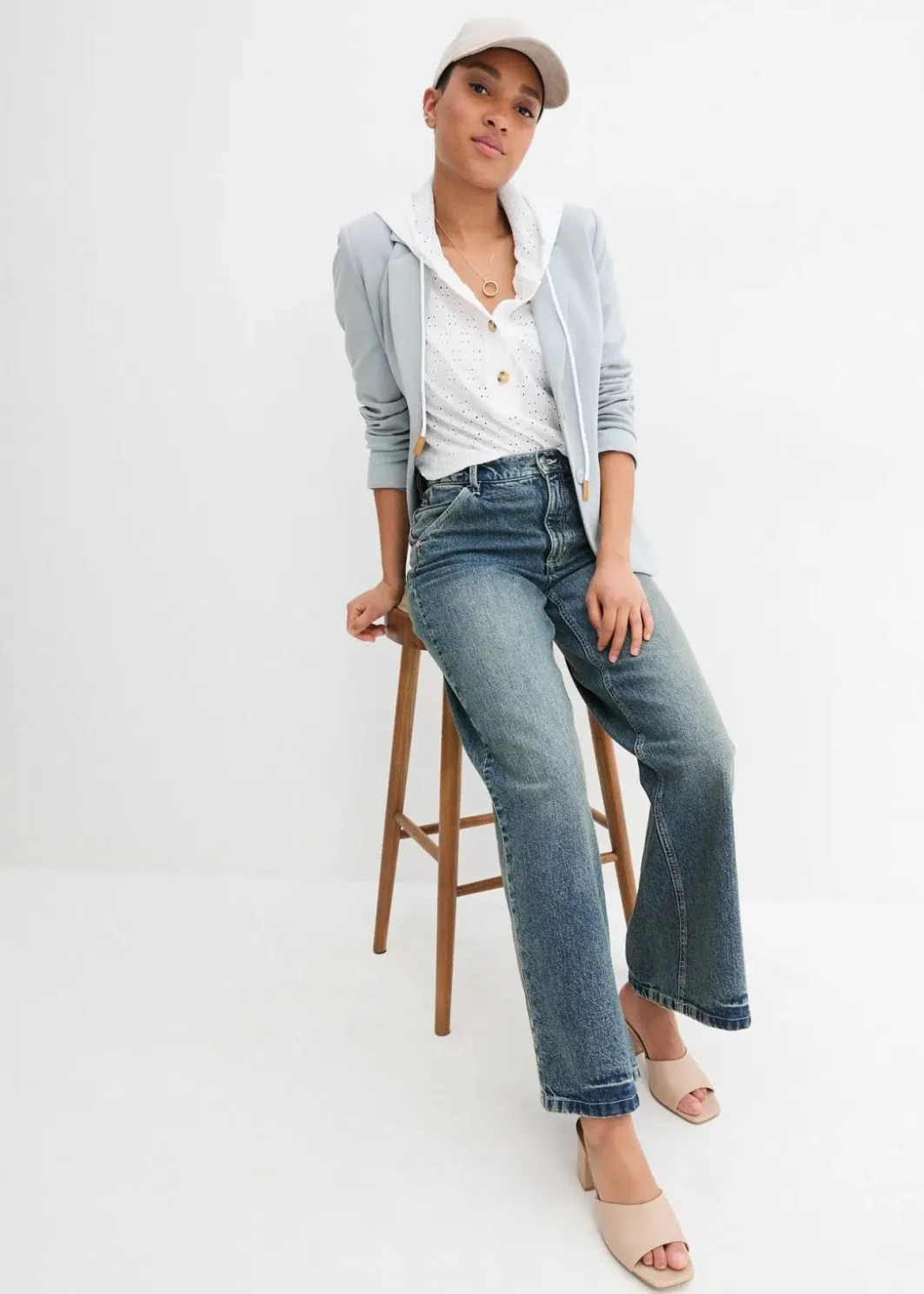 Damen bonprix Bekleidung·Shirts & Tops|Jeans|Wide Leg Jeans High Waist, Low Stretch