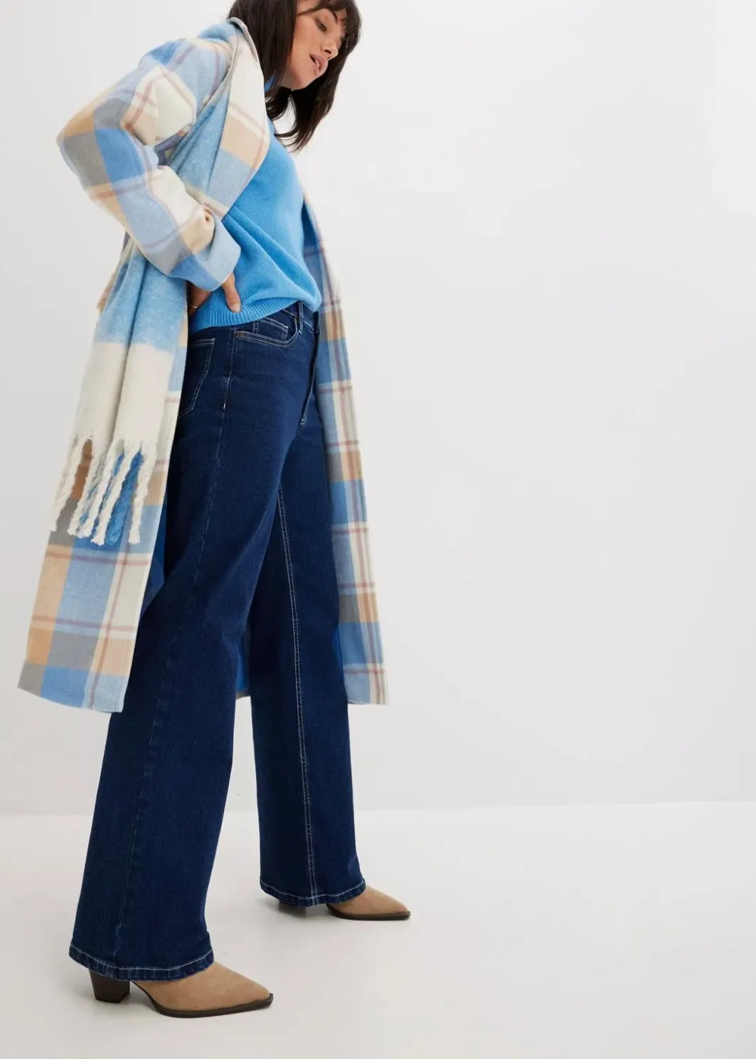 Damen bonprix Jeans|Kurzgrößen|Wide Leg Jeans High Waist, Bio-Baumwolle