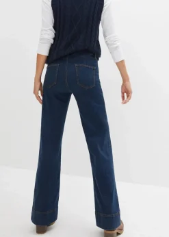 Damen bonprix Jeans|Kurzgrößen|Wide- Leg Jeans Mid Waist, Komfort-Stretch