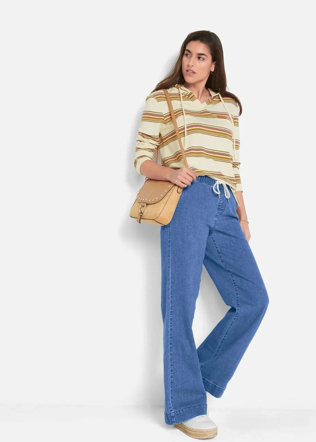 Sale Wide Leg Jeans Mid Waist, Stretch Damen Jeans|Kurzgrößen