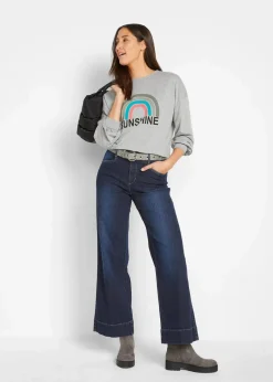 Wide Leg Jeans Mid Waist, Stretch Damen Jeans|Kurzgrößen
