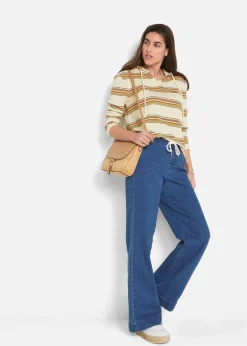 Damen bonprix Jeans|Kurzgrößen|Wide Leg Jeans Mid Waist, Stretch