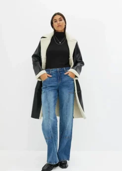 Damen bonprix Jeans|Kurzgrößen|Wide-Leg Jeans Mid Waist