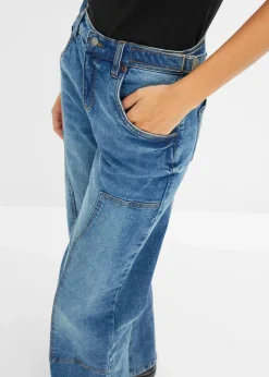 Damen bonprix Jeans|Kurzgrößen|Wide-Leg Jeans Mid Waist